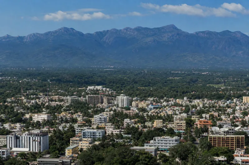 Coimbatore city with Western Ghats foothills beyond