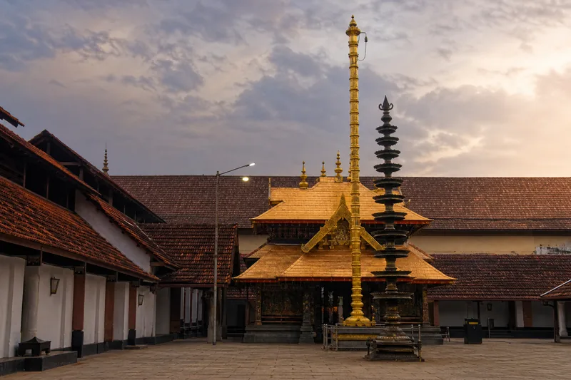 Guruvayur Sree Krishna Temple golden sanctum and flagstaff