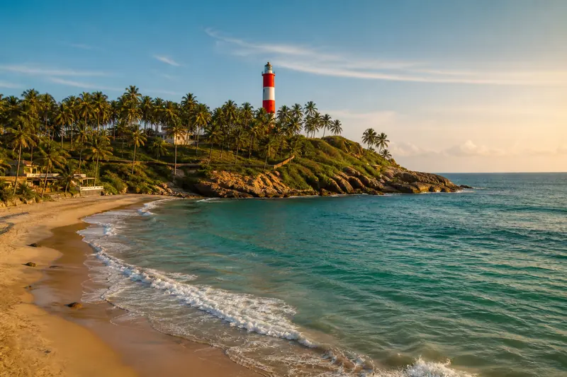 Kovalam beach and lighthouse on the Kerala coast