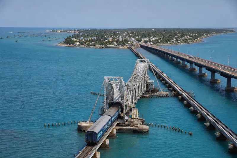 Pamban Bridge over the sea towards Rameswaram