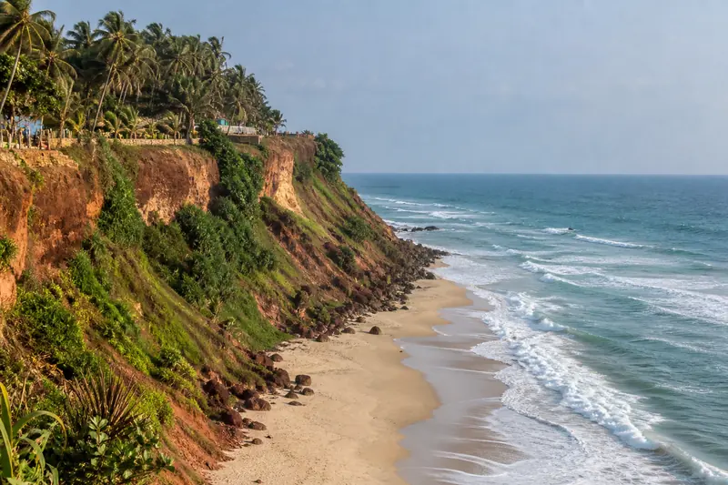 Laterite cliffs and beach at Varkala